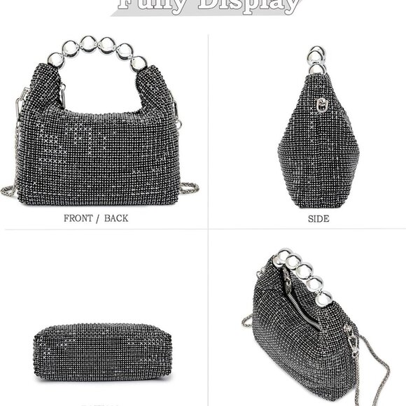 Sparkling Black Rhinestone Evening Handbag - Versatile Clutch and Crossbody Bag - Picture 6 of 6